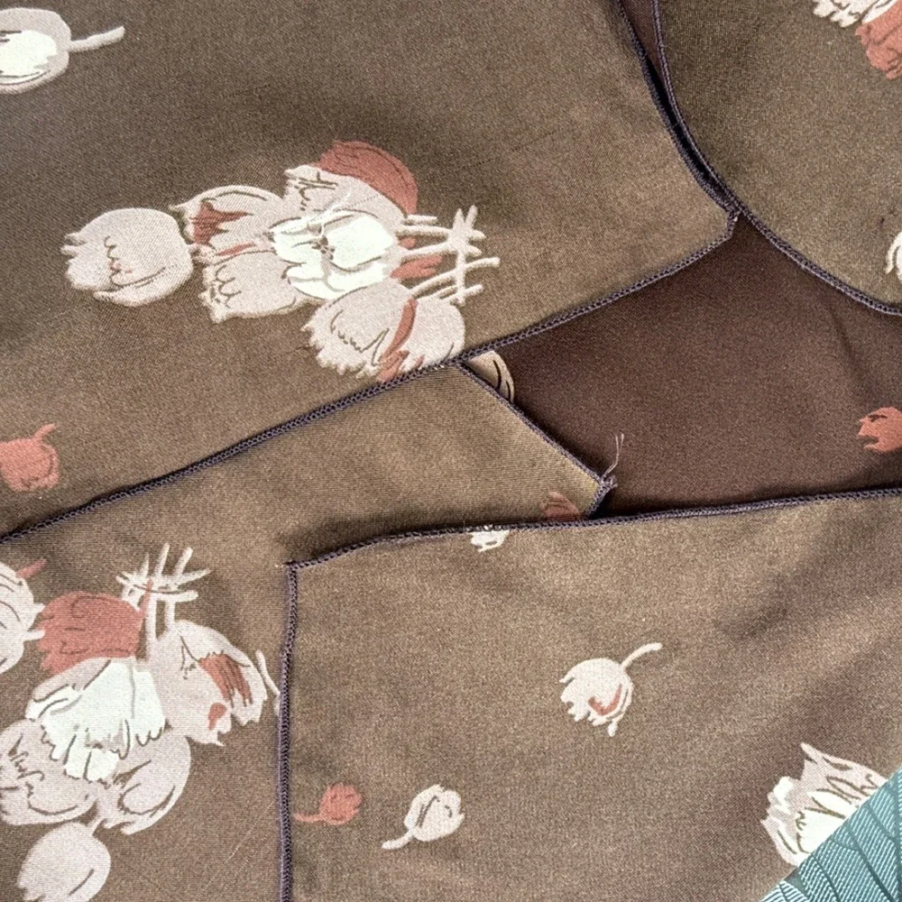 Vintage Floral Silk Scarf Brown Pink Tan Square Neck Scarf 20 Inch 0776